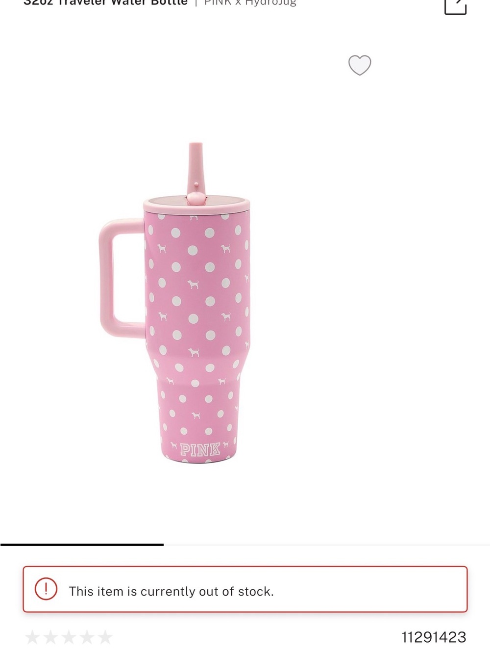 PINK Victoria's Secret Pink Polka Dot Hydrojug Tumbler 32oz